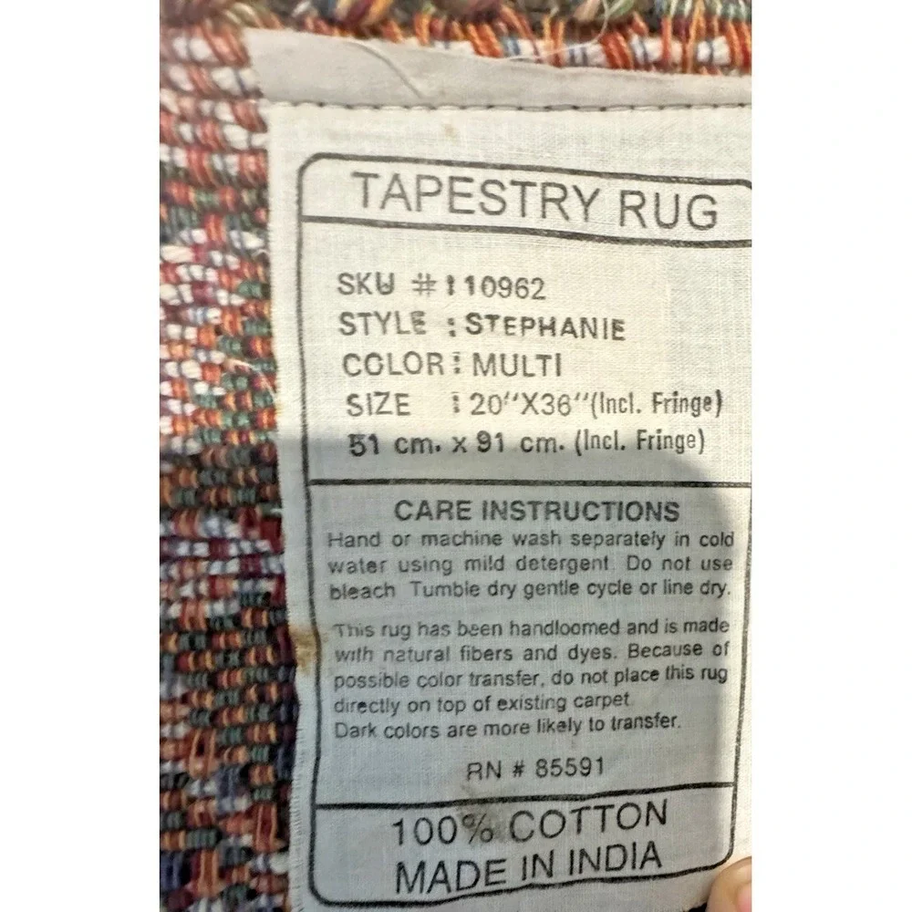 Floral Tapestry Rug 20x36 Cotton Woven Accent Throw Mat Fringe Made in India